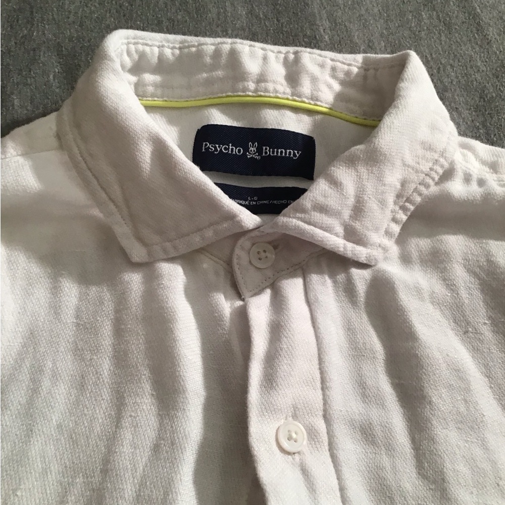 White Linen Blend Shirt Psycho Bunny white size large